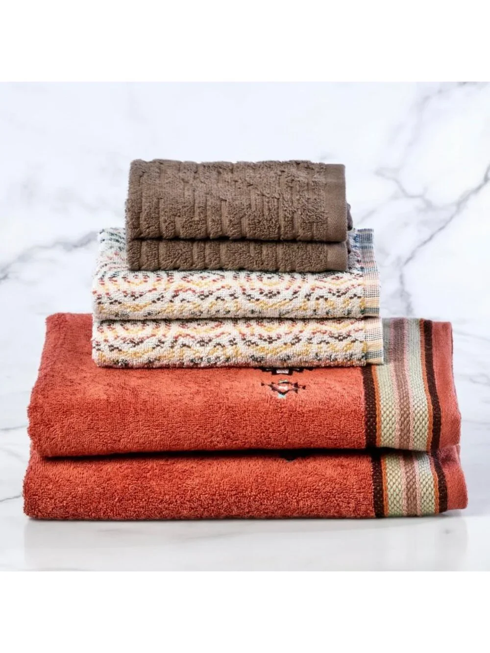 6pc Southwest Sunset Bath Towel Set - 100% Cotton, Soft & Absorbent, Rust Color